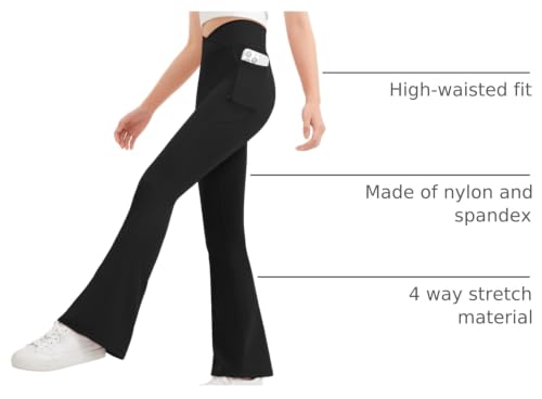Girls Flare Leggings with Pockets - High Waisted, Soft Stretch - 11-12 Years / Black
