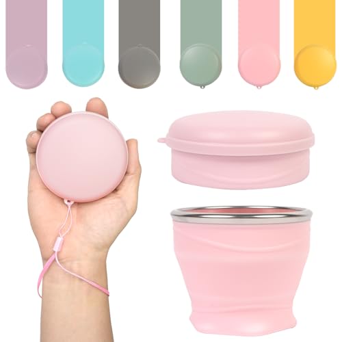 Collapsible Cup with Lid - 6oz Mini Silicone Folding Travel Cup - Sakura Pink