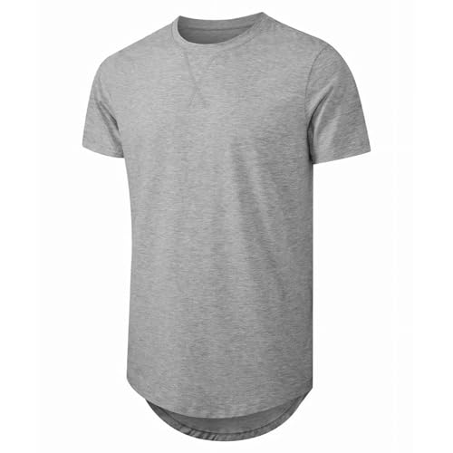 Men's Longline Crewneck T-Shirt - Casual Hipster Hip Hop Style, Short Sleeve, Medium, Black Gray Green