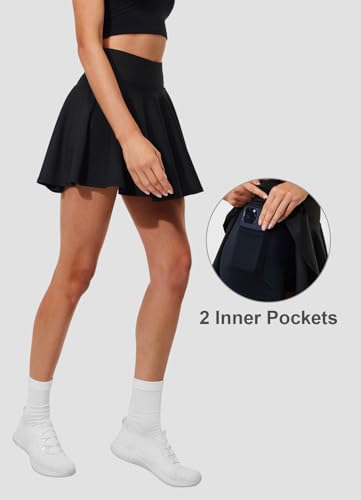 Hiwzffy Pleated High-Wwaisted Tennis Skirt with Shorts — Black, Small