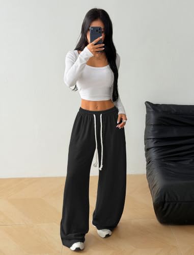ZAFUL Womens Wide Leg Black Sweatpants Medium with Pockets - Vintage Lounge Pants