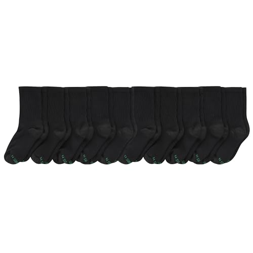 Hanes Boys' Uniform Crew Socks - Moisture-Wicking, 10-Pack, Black / Medium