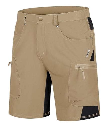 TACVASEN 10" Khaki Men's Hiking Cargo Shorts with Zipper Pockets - Quick Dry, 32