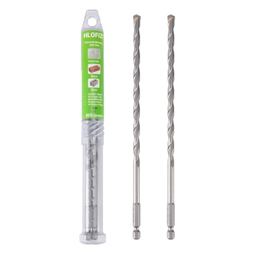 1/4" x 8" Masonry Drill Bits (2 Pack) Concrete Hammer Drill Bits Carbide Tipped, for Cement, Brick, Stone, Hex Shank
