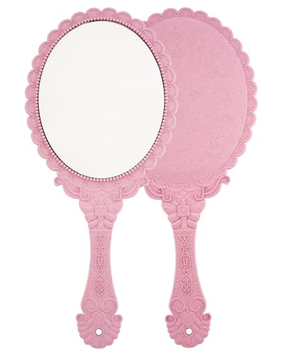 Vintage Handheld Makeup Mirror with Handle - Nano Pink