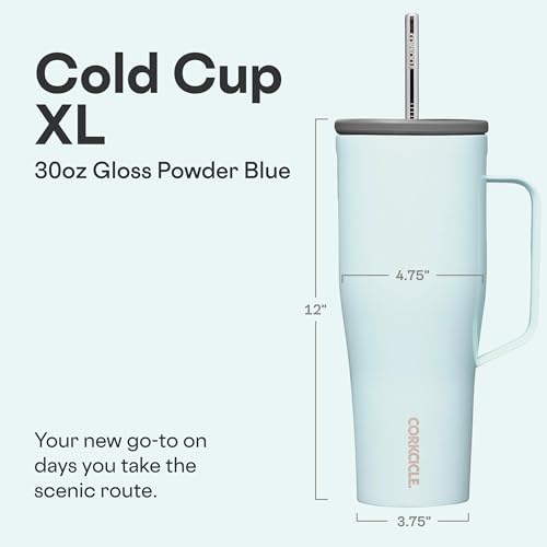 Corkcicle XL Handle Tumbler 30oz Gloss Powder Blue Cold Drink Cup