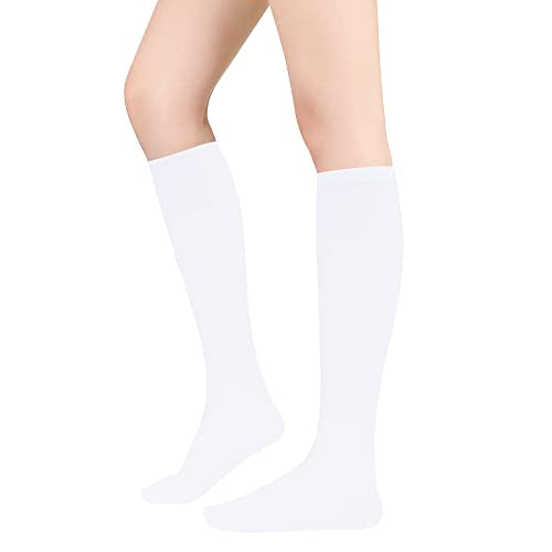 Women's Casual Knee High Socks - Striped Athletic Tube Socks - White
