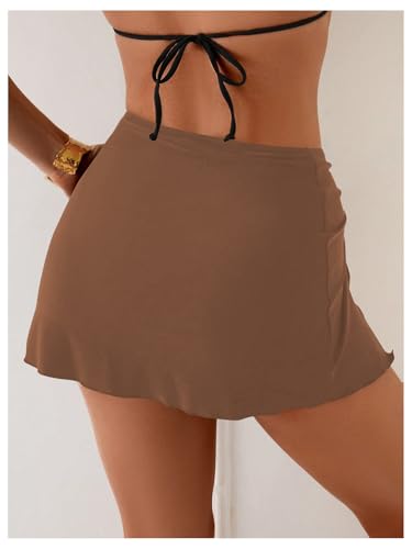 Starfish Print Beach Cover Up Mini Skirt - Coffee Brown, X-Small