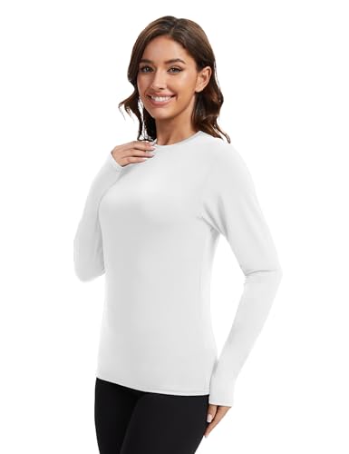 Kinglaman Women's Thermal Fleece Lined Long Sleeve Shirts 5 Pack - Black, White, Heather Grey, Large