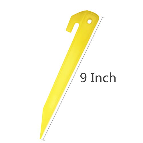 9-Inch Heavy Duty Plastic Tent Stakes - 12 Pack - Yellow