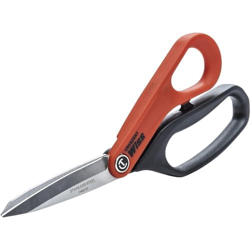 Crescent Wiss 8-1/2" Stainless Steel All Purpose Tradesman Shears - Industrial Heavy Duty Utility Shears/Scissors for Cutting Leather, Wire, Cardboard - CW812S