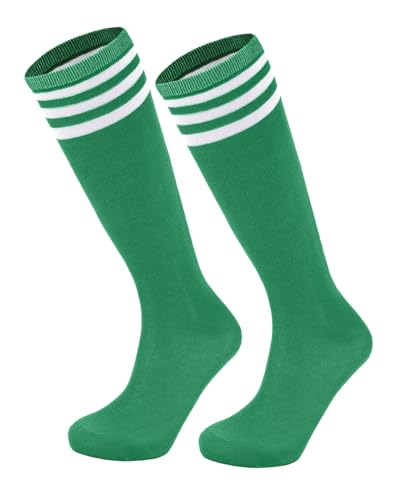 Youth Knee High Soccer Socks - 2 Pairs Green White Stripe (9-12 Years)