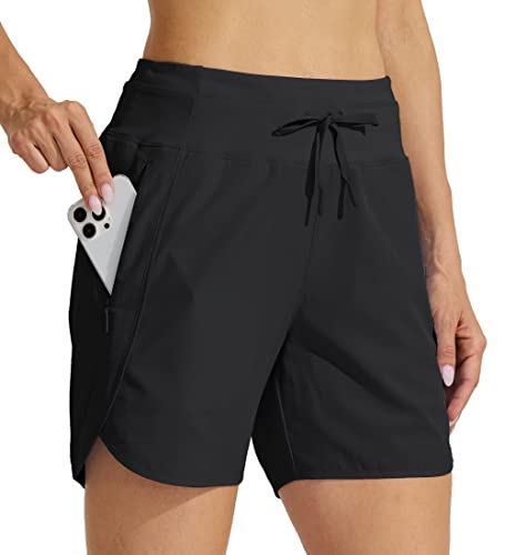 Willit Women's Athletic Running Shorts 5" Black Medium - Moisture-Wicking, Anti-Ride-Up, Comfortable Fit
