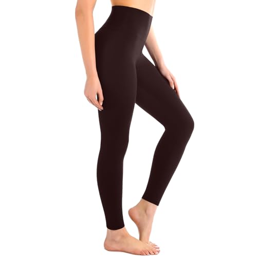 High Waisted Leggings for Women - Full Length, Large-X-Large, Coffee Brown