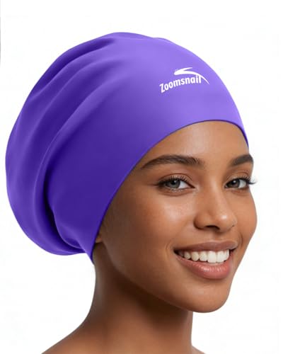 Zoomsnail Purple X-Large Silicone Swim Cap for Long Hair, Waterproof & Leak-Proof