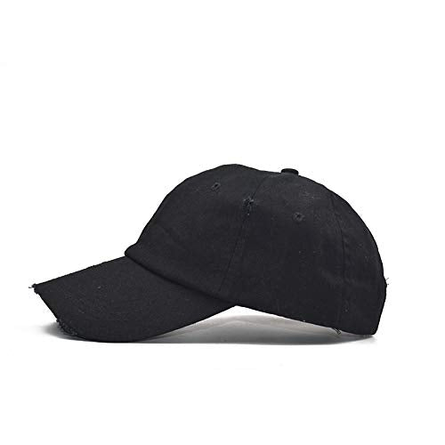 Messy Bun Baseball Cap for Women - Black Distressed Trucker Hat