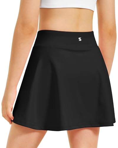 Girls A-Line Tennis Skort with Built-in Shorts - Black, 10-11 Years