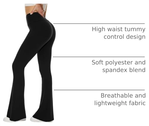 Sundwudu Black Flare Yoga Pants for Women-High Waist Leggings Workout