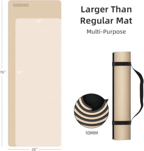 WUWAN TPE Yoga Mat 10mm Thick Non-Slip Exercise Mat with Carry Strap, 76x27.6in