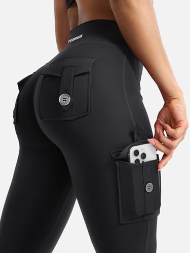 High Waisted Scrunch Flare Leggings with Cargo Pockets - Soft & Comfortable