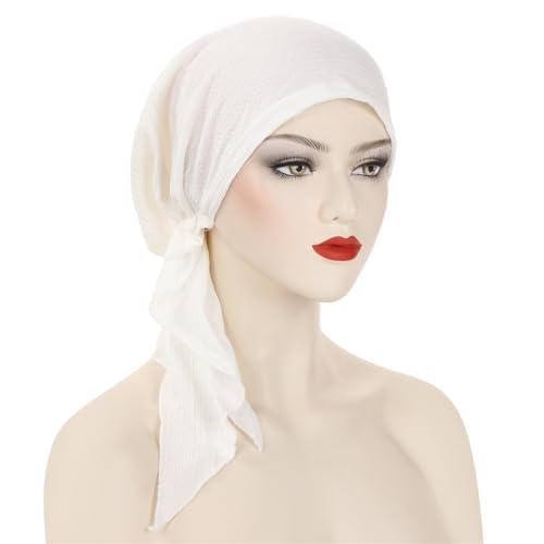 Pre-Tied Chemo Headscarf for Women - Soft Slip-On Turban Cap - White