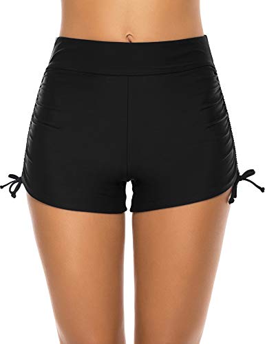 X-Small Women's High Waist Black Swim Shorts - Lecieldusoir Bathing Suit Bottoms