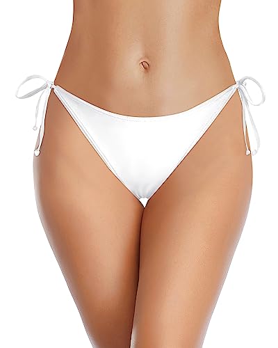 Holipick Women's White Low Waist String Bikini Bottoms - Moderate Coverage Small
