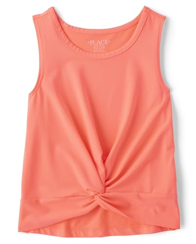 Children's Place Girls' Active Twist Front Tank Top - Small Coral Rocket
