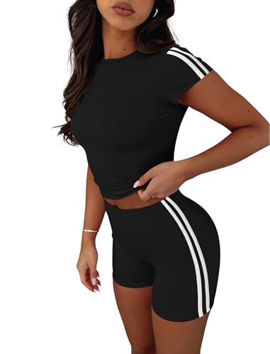 NIASHOT Womens Two Piece Lounge Sets Summer Contrast Side Stripes 2