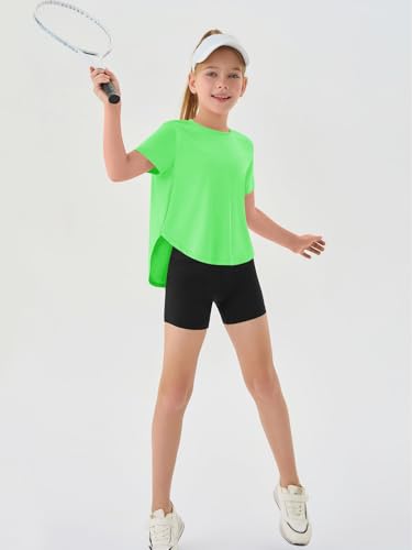 Haloumoning Girls Athletic Shirt, Short Sleeve, Green, 7-8 Years (5-14 yrs)