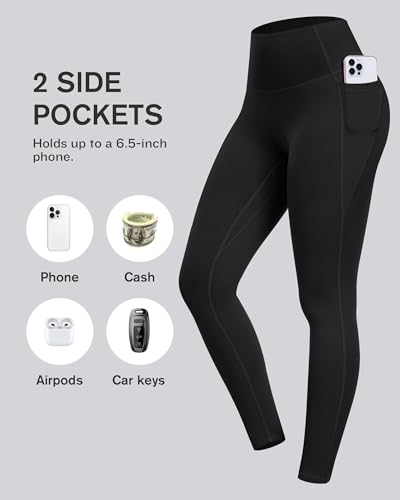 High Waisted Tummy Control Leggings with Pockets - Large Black