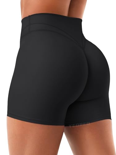 YEOREO Womens Workout Yoga Shorts 4.5" No Front Seam, Medium Black, Regular Fit