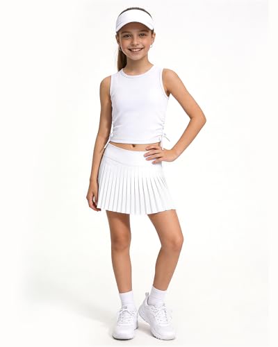 Girls Ribbed Knit Athletic Crop Tank Top - White - 7-8 Years