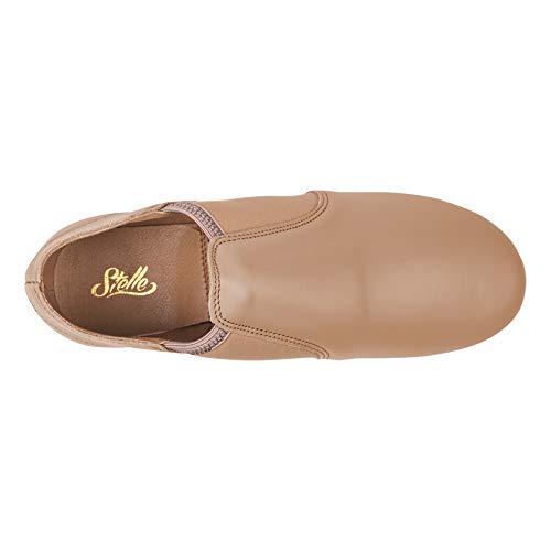 Stelle Girls Jazz Shoes - Genuine Leather Slip-On Dance Shoes, Tan, 4 Big Kid