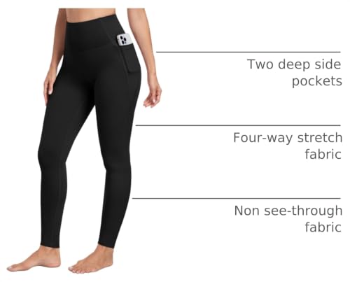 High Waisted Tummy Control Leggings with Pockets - Large Black