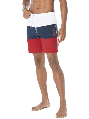 Nautica Men's Quick Dry Red Logo Swim Trunks - Medium, Tri-Block Series