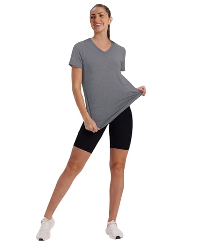 Womens Short Sleeve Workout Top - Sun Protection UPF 50+ - Grey, X-Large