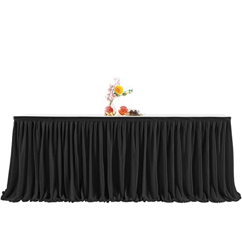 PARTISKY 17ft Black Polyester Ruffle Table Skirt for Banquet & Wedding Tables