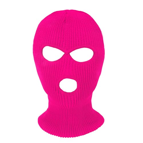 3 Hole Knitted Balaclava Ski Mask - Dark Pink Winter Face Cover