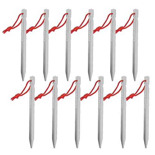Heavy Duty Aluminum Tent Stakes - 12 Pack Silver Camping Pegs
