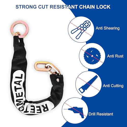 Heavy Duty Security Chain, 2FT x 3/8" Thick Hardened Steel Cut Proof Anti-Theft Lock Chain for Motorcycles, Bikes, ATVs, Trailers, Fences, etc.