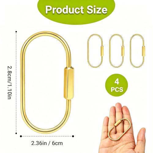 Brass Key Ring Set - Gold Carabiner Clip with Screw Lock, 4 Clips