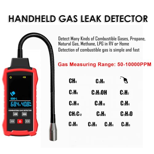 Natural Gas Detector, Gas Leak Detector with 11-Inch Gooseneck, Locating The Source of Propane, Natural Gas, Methane, LPG and Combustible Gas Leak for Home and RV