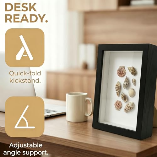 Black Medal Display Case with Real Glass Frame - 7 Inch, Wall & Table Mount