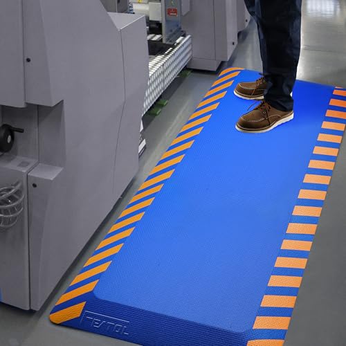 FEATOL Anti Fatigue Mat Industrial, Ergonomic Standing Floor Mat for Work for Stand -Safety Support for Leg & Back Pain(Blue with Yellow Border, 17" x 24", 1PC)