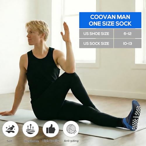 COOVAN Mens Grip Socks Non Slip Ankle Socks 5 Pairs Small-Medium Multicolor
