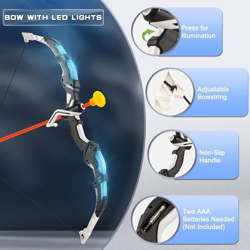 LED Light Up Bow and Arrow Set for Kids - 2-Pack with 20 Arrows