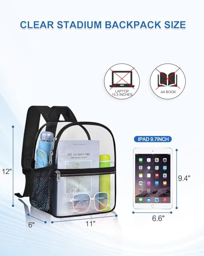 Clear Stadium Backpack - Small, 12x11x6, Black