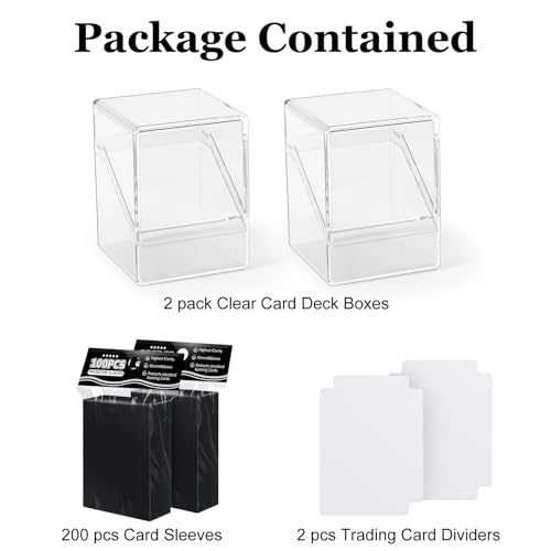 YSCare Black 2 Pack Card Deck Boxes with 200 Sleeves & Dividers for MTG & Trading Cards
