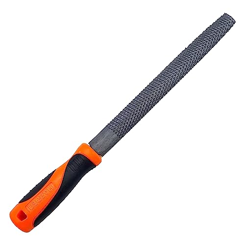 Edward Tools Harden 8" Half-Round Rasp Woodworking File with Rubber Handle - Heavy Duty Carbon Steel - Great for Rapid Removal of Material - Tool is 12" Long with Handle